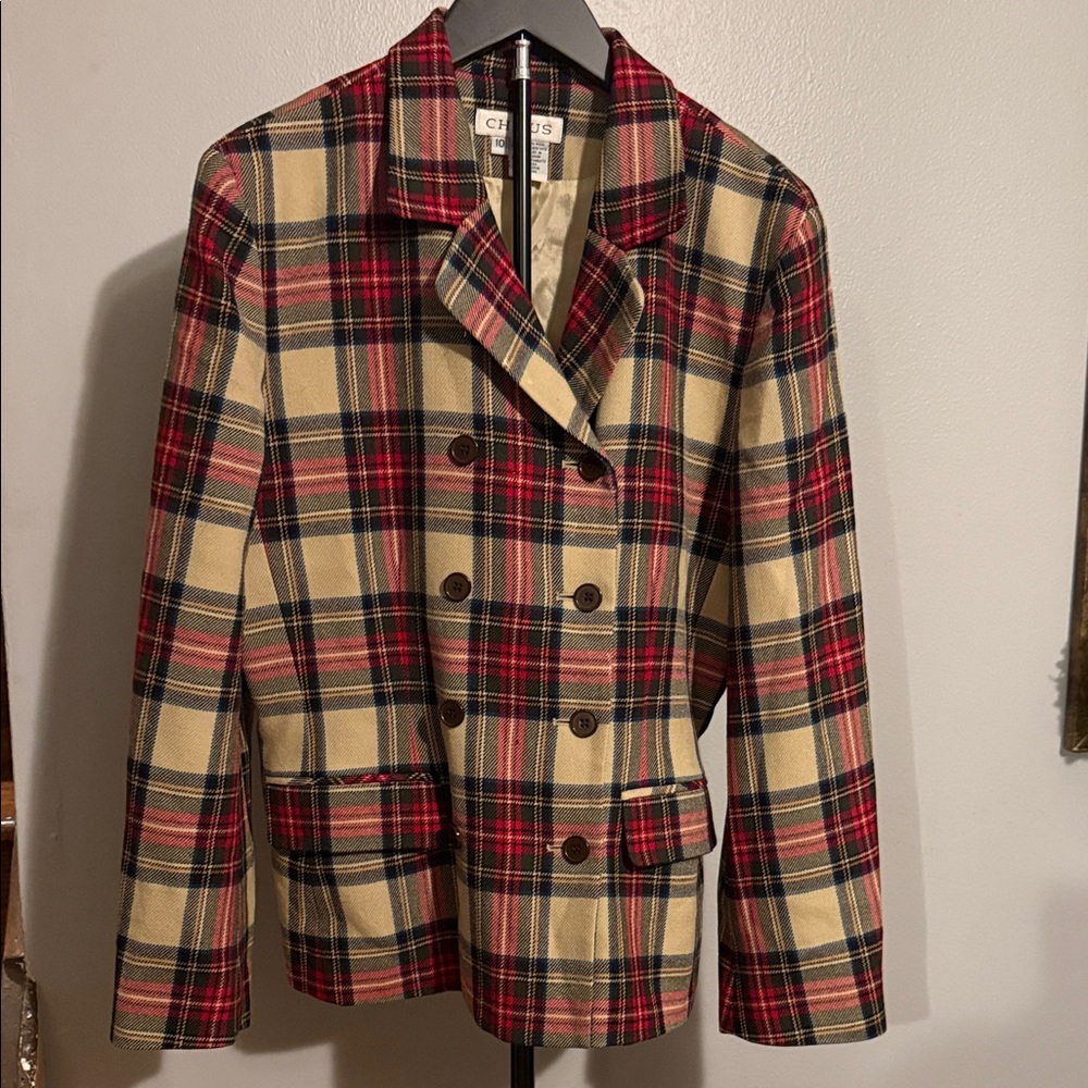 Chaps Women's Red and Cream Plaid Blazer